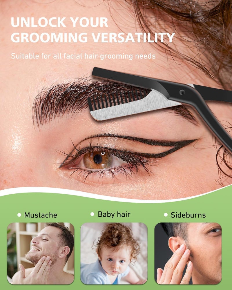 Baluca Eyebrow Scissors with Comb | Professional Stainless Steel Eyebrow Trimmer for Women & Men | Dual-Design Precision Eye Brow Trimmer Scissors for Effortless Grooming, Silver (Black) - Image 5